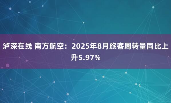 泸深在线 南方航空：2025年8月旅客周转量同比上升5.97%